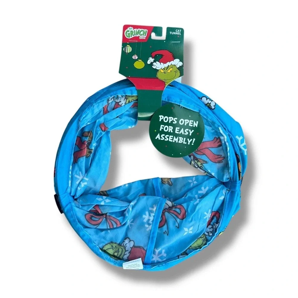 The Grinch Pop Up Cat Tunnel Toy Blue Christmas Crinkle Play Enrichment Exercise